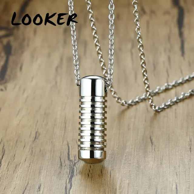 

LOOKER Cool Thread Design Urn Necklaces for Men Stainless Steel Can Be Opened Pendant Accessories