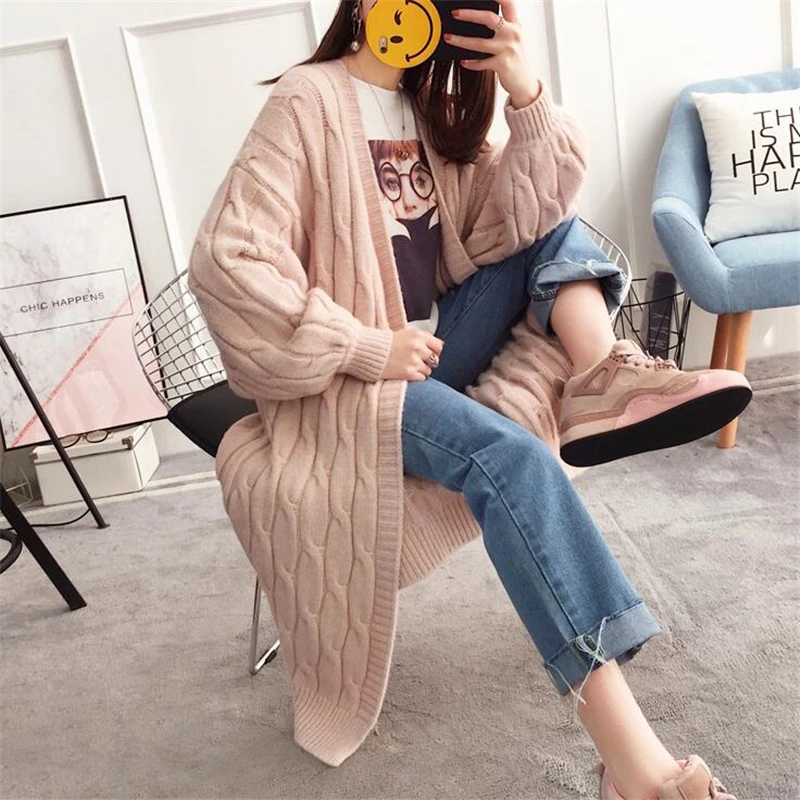 ^*Best Offers 2019 Autumn Winter Women Cardigan Sweater Solid Color Fashion Female Loose Wool Knitted Oversized Long Sleeve Knitwear For Women
