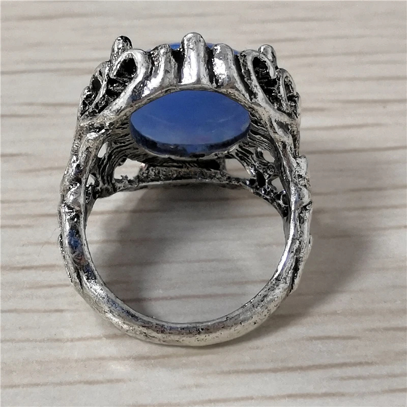 Large Blue Fire Opal Stone Rings for Women Engagement Rings Antique Silver Rings Luxury Jewelry Bague Femme Man Anillos O1/J387