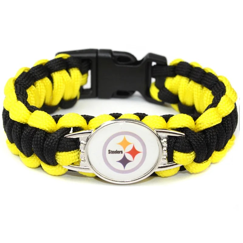 

10PC/lot Football Pittsburgh Steelers Charm Paracord Survival Outdoor Sports Bracelet Friendship Bracelets For Women Men Jewelry