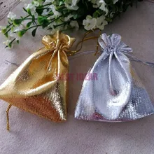 Лидер продаж! 500 шт. 9x12 см серебро/позолоченные атласная Ткань Drawable свадебный подарок Сумки и чехлы