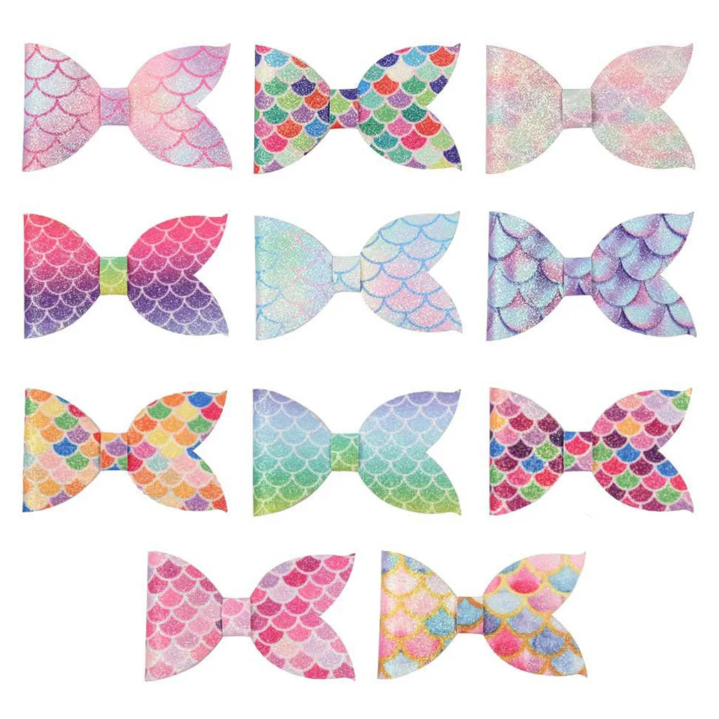 

11pcs/lot Mermaid Tail Hair Bows Glitter Scale Hair Clips Kids Pin Cute Hairgrips Handmade Headwear Children Head Accessories