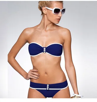 

Free Shipping New Style Summer Beachwear Blue Bandeau Bikini Swimsuit Sexy Blue Bikini Sets Two Piece Bathing Suits 4F4434 S,M,L
