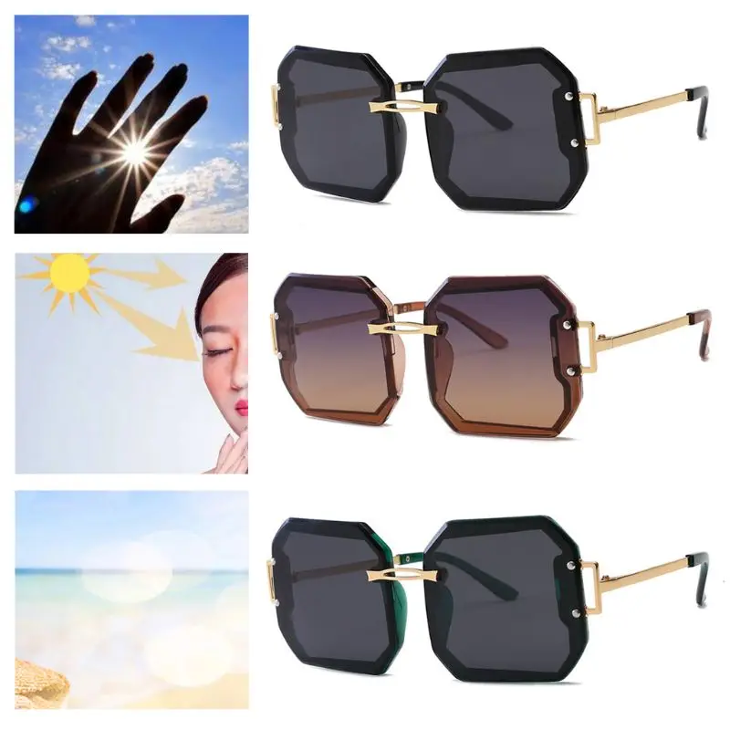 Новые модные женские туфли Защита от солнца очки винтаж тенденция солнцезащитные очки с большой оправой Безрамное отделка глаз очки