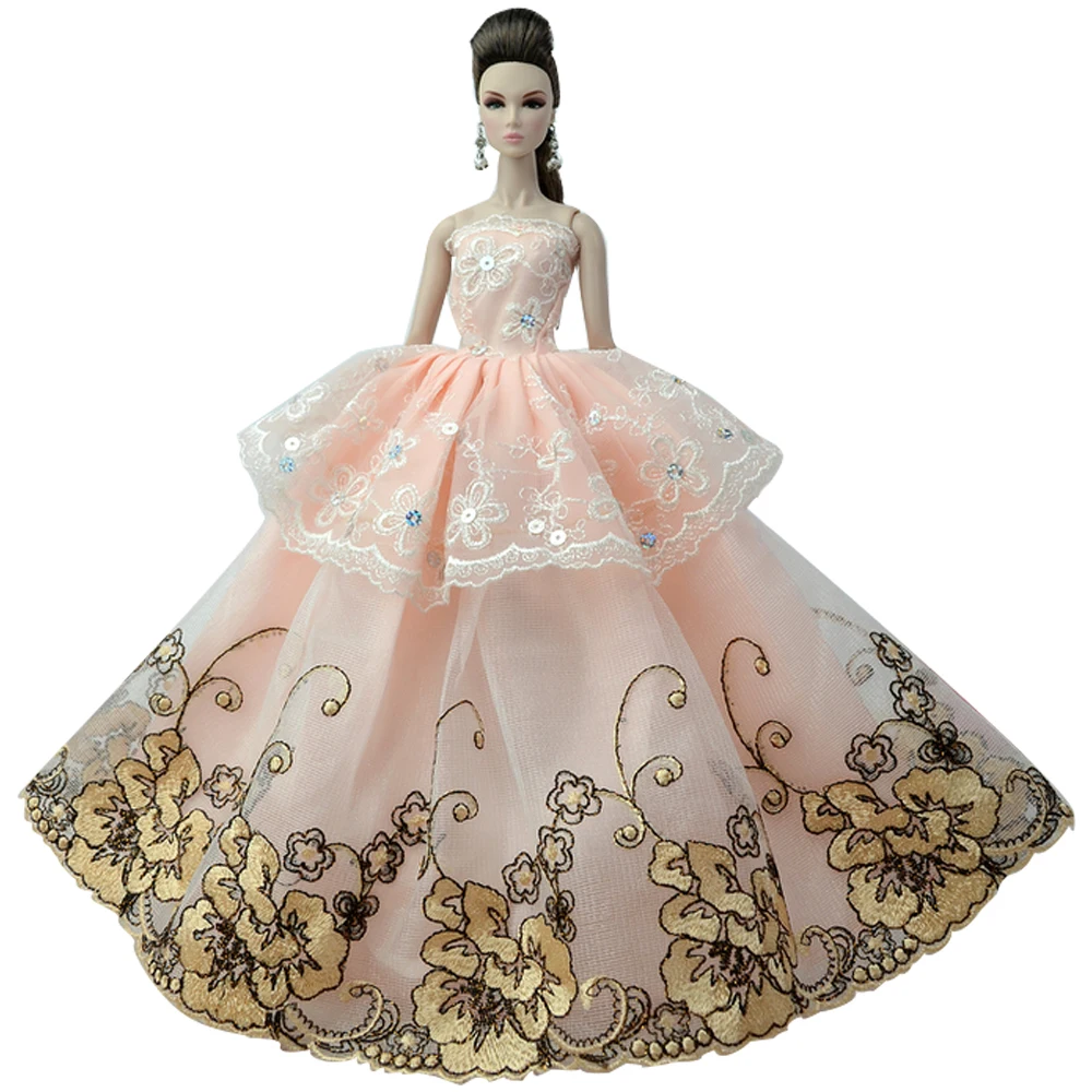 NK One Pcs Doll Princess Wedding Dress Noble Party Gown For Barbie Doll Accessories Handmake Outfit Best Gift For Girl' Doll JJ