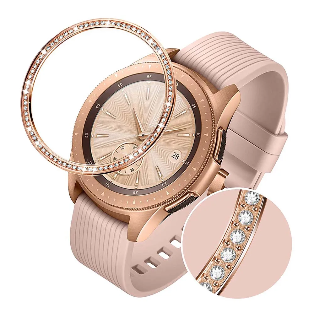 Нержавеющая сталь и бриллиантовый ободок кольцо для samsung Galaxy Watch 42 мм для женщин розовое золото клейкий чехол Защита от царапин крышка