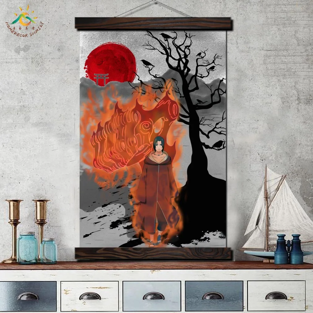 Лучший! Огонь Итачи Учиха Аниме Япония Wall Art Отпечатки На Холсте Живопись Рамка Свиток Живопись Висит