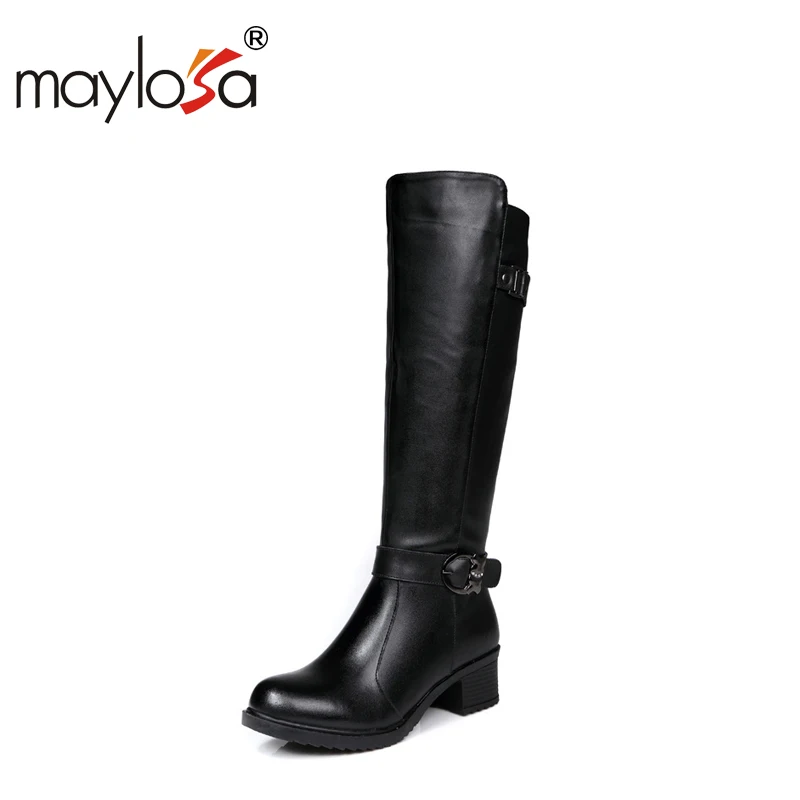 

MAYLOSA Brand Women Winter Shoes Genuine Leather Women Winter Boots Natural Wool Warmful High Quality Knee High Boots