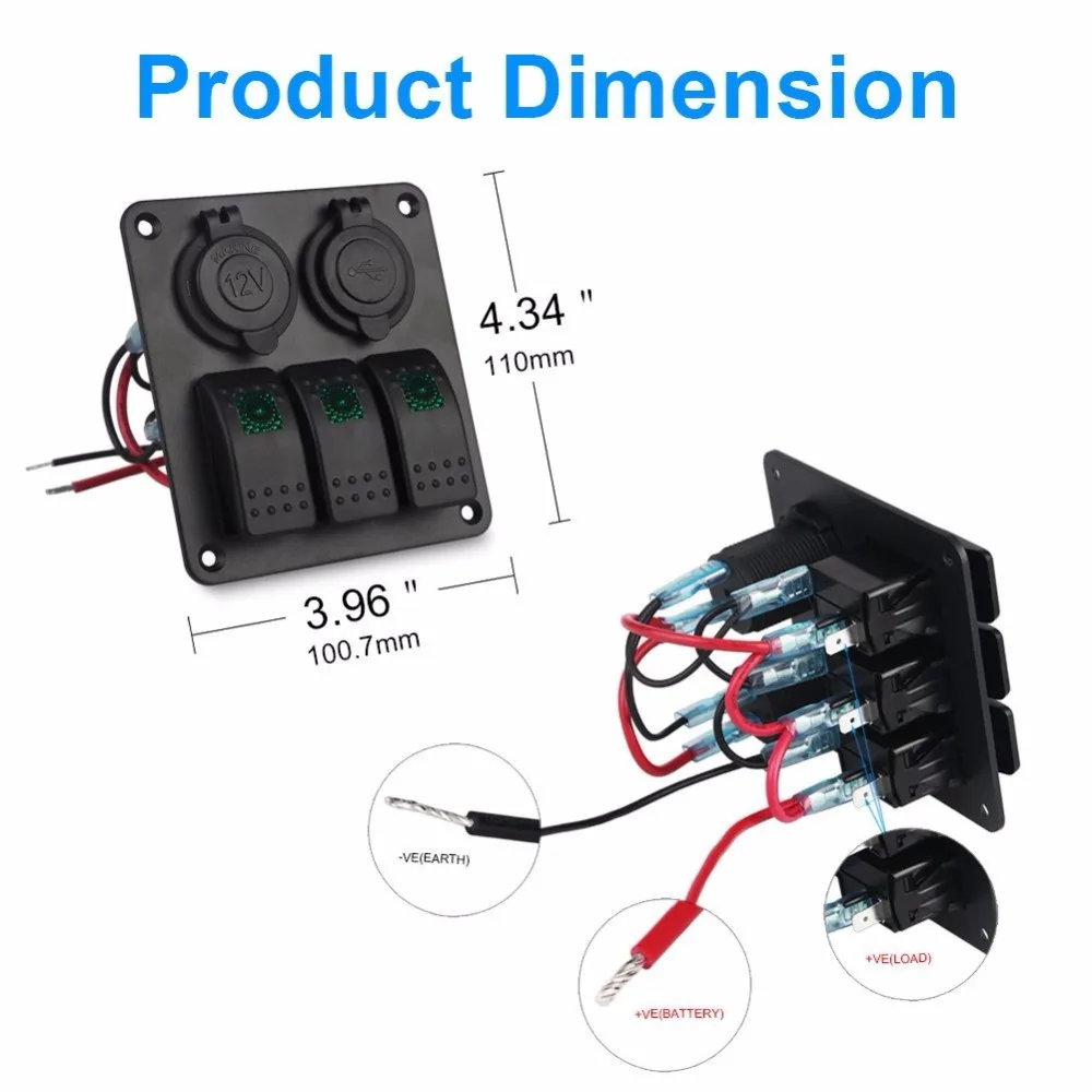 3 Gang кулисный переключатель Панель Цифровой вольтметр 3.1A Dual USB Зарядное устройство гнездо прикуривателя для автомобиля RV Морской Лодка Грузовик(зеленый