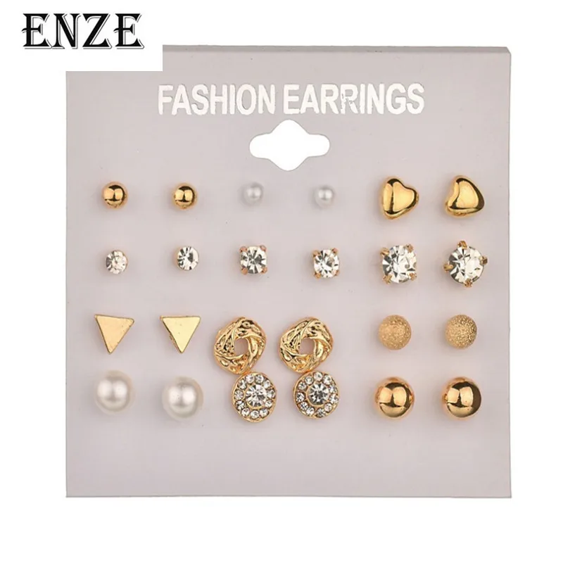 

ENZE Free Shipping Fashion Women's Accessories 12 pairs / set of Korean style combination earrings simple personality jewelry