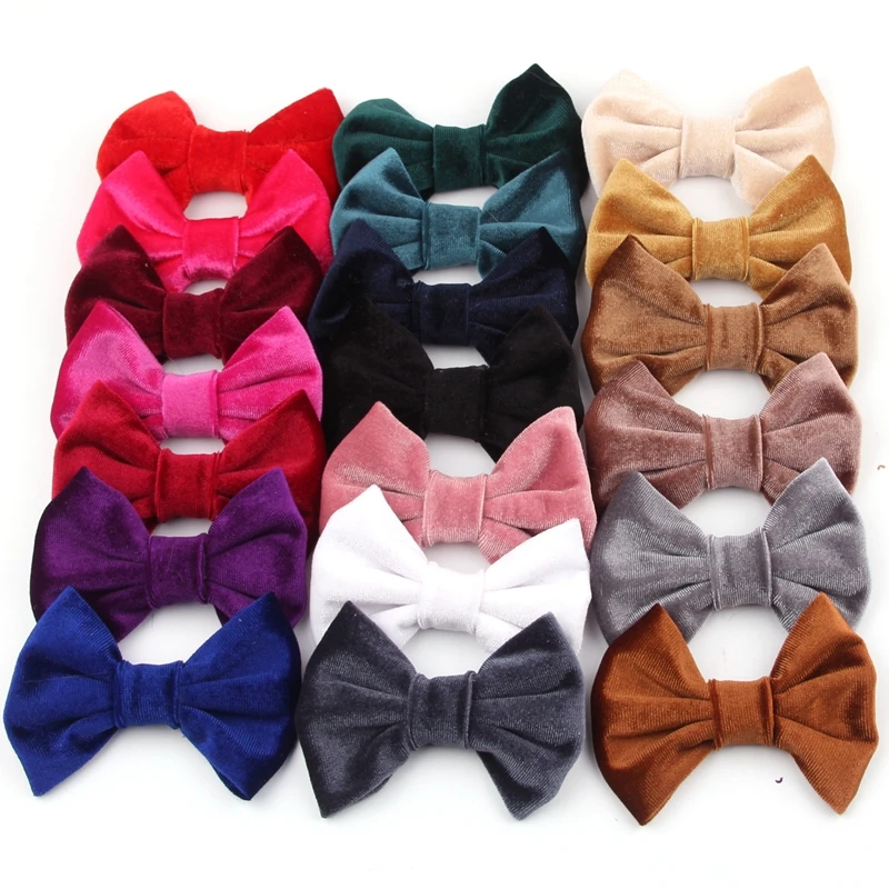

10pcs/lot 2018 New 4" Big Smooth Velvet Kids Hair Bows 20 Colors Solid Mini Bow for Headband Hair Clips Autumn&Winter Headwear