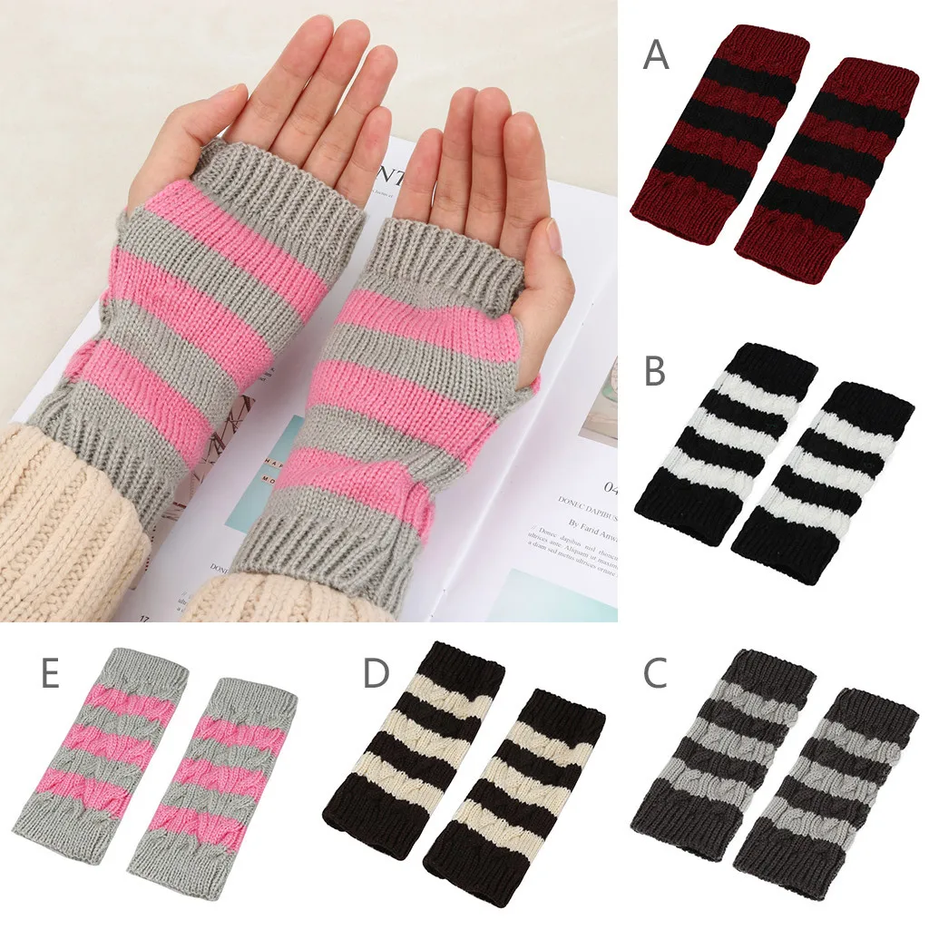 

High Quality Women Gloves Women Winter Warm Fingerless Gloves Crochet Thumbhole Knit Wrist Warmers Mittens