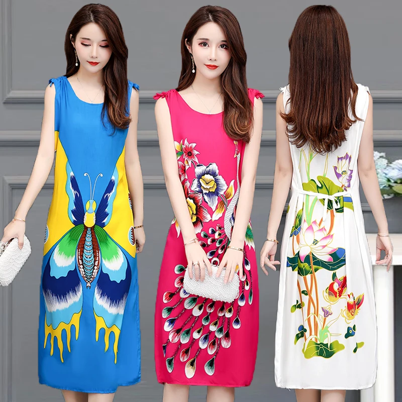 

2019 Vintage Summer Cotton Dress Short Sleeve Loose Women Elegant Floral Print Midi Dresses Casual Party Beach Sundress Vestidos