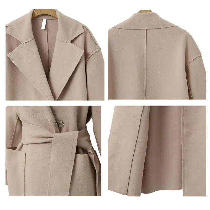 2019 NEW Spring Coat Women Wide Lapel Belt Pocket Wool Blend Coat Oversize Long Red Trench Coat Outwear Wool Coat With Belt S-XL