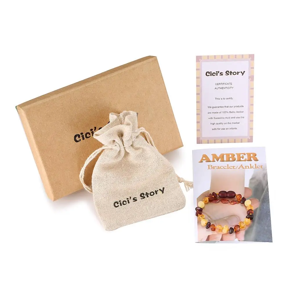 

Baltic Amber Teething Bracelet/Anklet for Baby Size 14-20cm - Gift Box - 10 Colors - Lab Tested