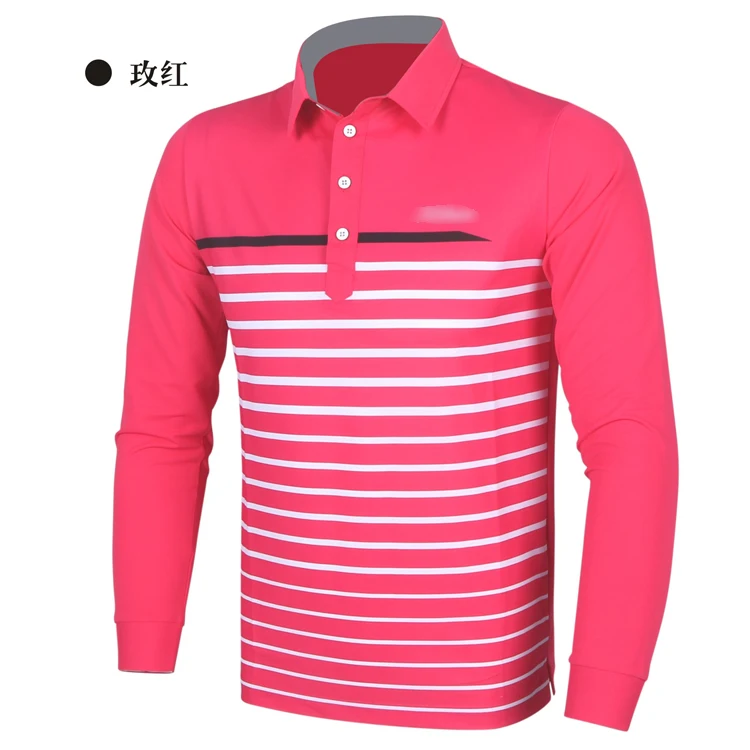 

2016 New arrival  men's golf tshirts full sleeves dobby golf polo shirts with stripe quick-drying 6 colors size S-2XL