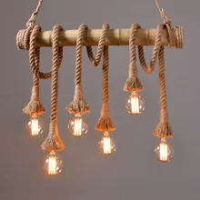 Vintage Bamboo rope Pendant Lamp Retro Countryside wicker Pendant Lights With 4/6 Lights For Dinning Room,Living Room