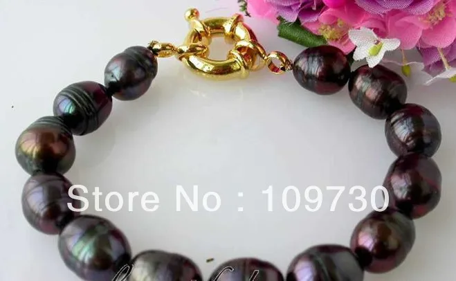 

00631 8" 14mm rice black freshwater pearl bracelet bangle Natural >>free shipping