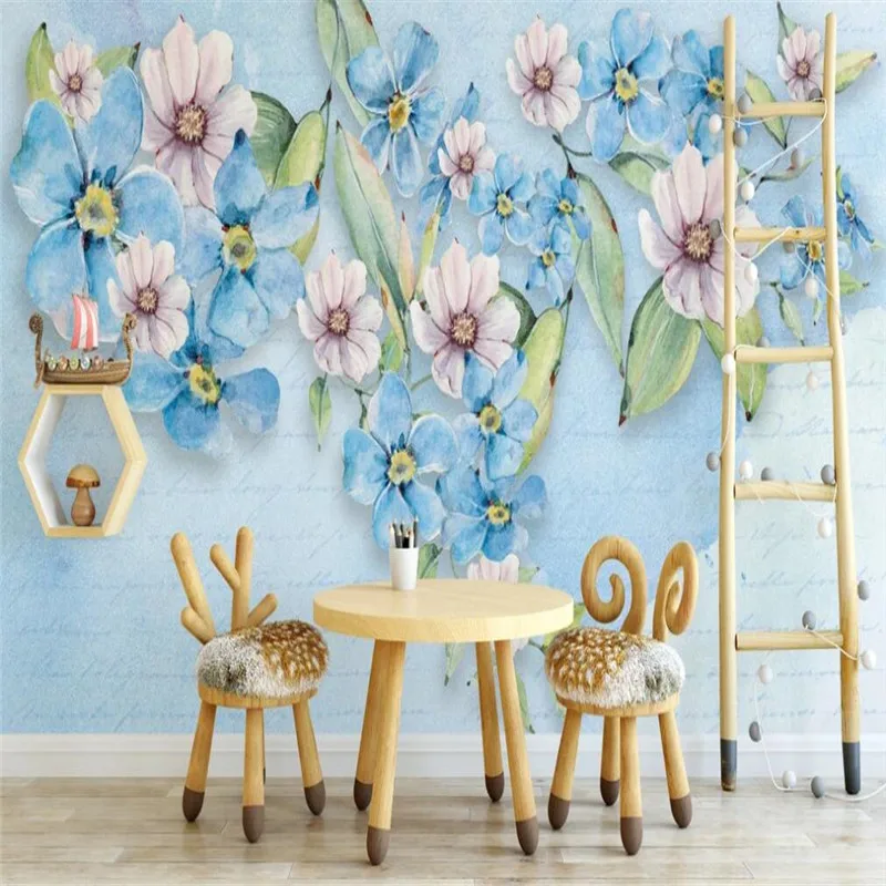 Custom wallpaper Nordic small fresh watercolor floral wall decoration waterproof material Custom wallpaper Nordic small fresh watercolor floral wall decoration waterproof material