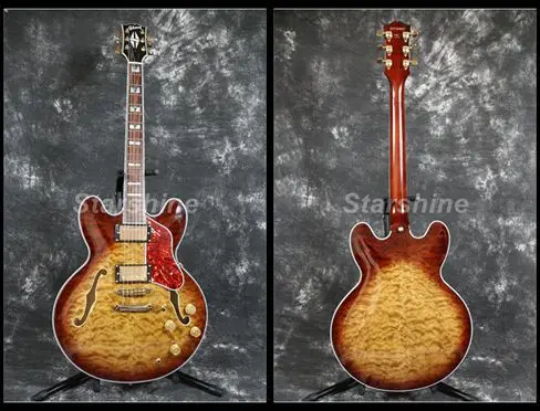 

Starshine High Quality Semi Hollow Body Electric Guitar CC-QH35 Gold Hardware Quilted Maple Top& Back Grover Tuner Good Pickups