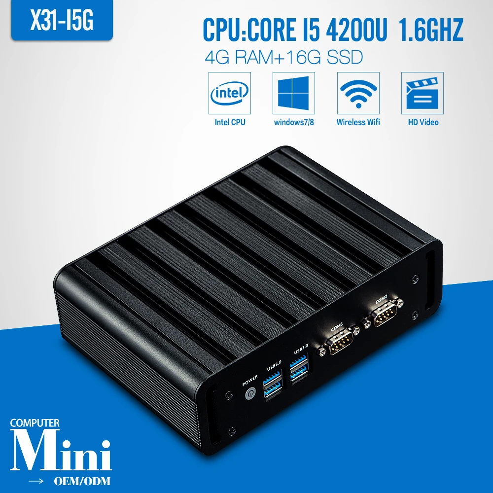 Mini computer I5 4200U 4GB RAM 16GB SSD+WIFI Embedded Thin Client Industrial Computer Mini PC Support 3G And Wifi