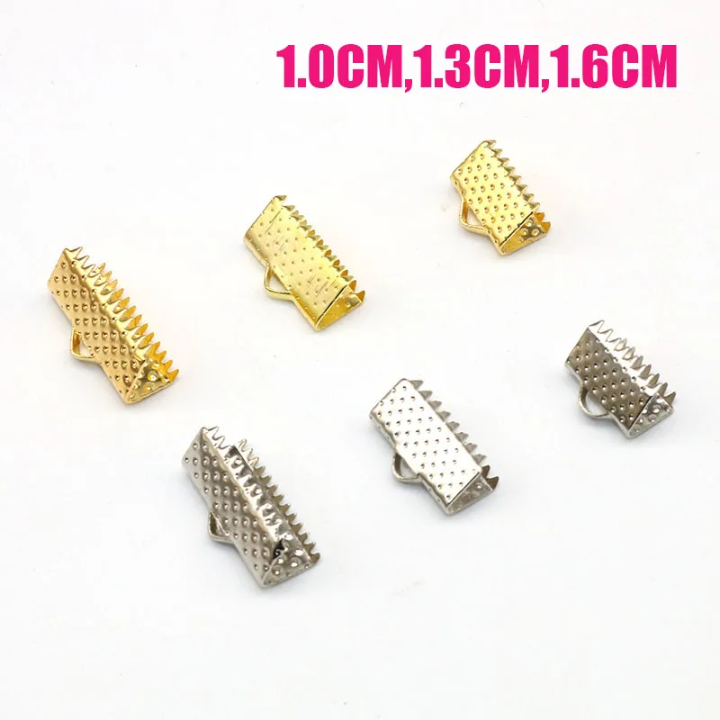 

100pcs Crimp End Beads Flat Cover Clasps Cord End Caps String Ribbon Clip Foldover Bracelet Connectors 1.0cmm,1.3cm,1.6cm