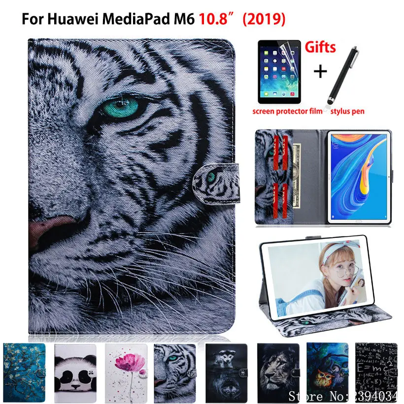 Modello Della Tigre Per Il Caso Di Huawei Mediapad M6 10.8 Pro Scm-W09 Scm-Al09 2019 Funda Copertura Tablet Cuoio Dell'Unità Di Elaborazione Del Basam
