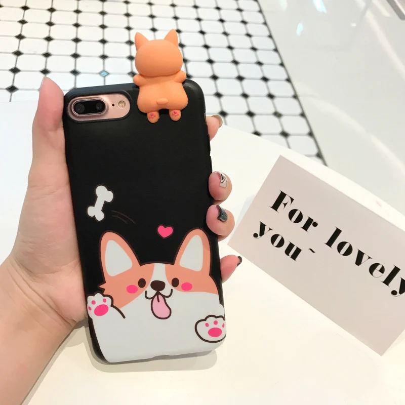 Для iphone 7 7 Plus 3D Welsh Corgi dog чехол для телефона s для iphone 6 6s 6plus 8 8plus милые игрушки для собак мягкий силиконовый чехол-накладка - Цвет: Черный