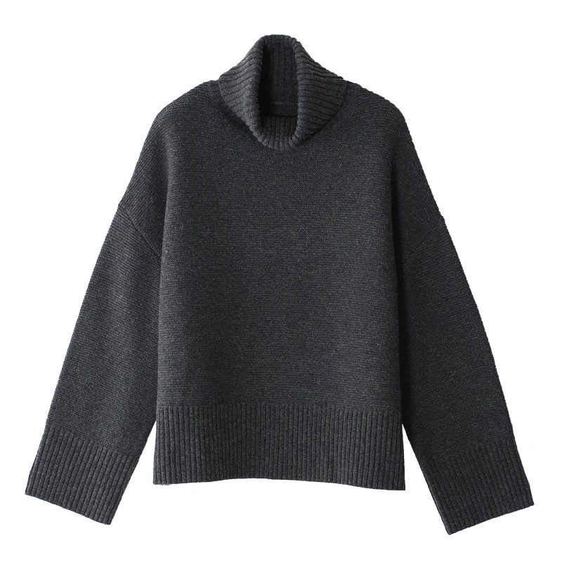 Toyouth Turtleneck Winter Knitted Sweater Women Flare Sleeve Loose Gray Pullover Female Soft Warm Autumn Casual Jumper Tops