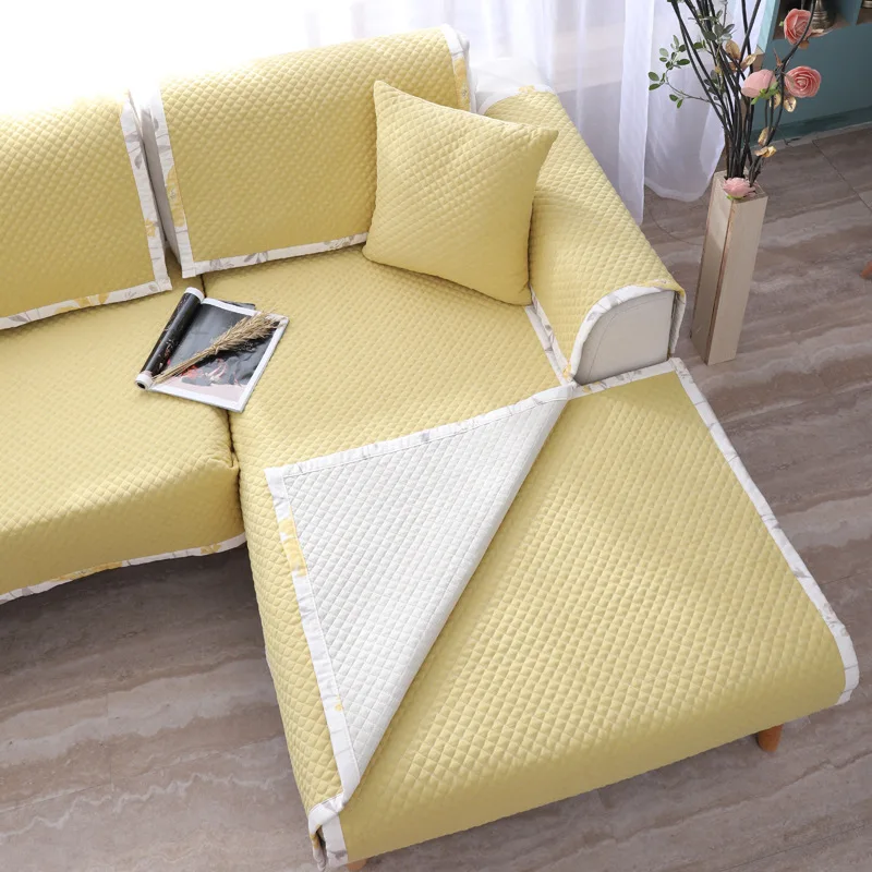 

Simple Solid Color Lattice Sofa Cover Cotton Non-Slip Sofa Towel Chair Covers Mats Living/Drawing Room Decorative L-Shaped