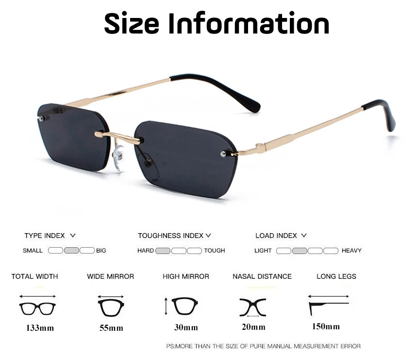 Narrow Sunglasses Men Rimless Summer 2019 Red Blue Black Rectangular Sun glasses for Women Small Face Hot Selling