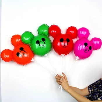 

New Fashion Mickey Balloons Pure Color With Stick 100pcs/lot Air-Filled Wedding Party Decoration Kids Inflatable Mouse Balloons