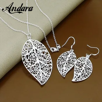 Classic Silver 925 Jewelry Sets Hot Sale Maple Leaf Necklaces Earrings Sets For Women Wedding Party