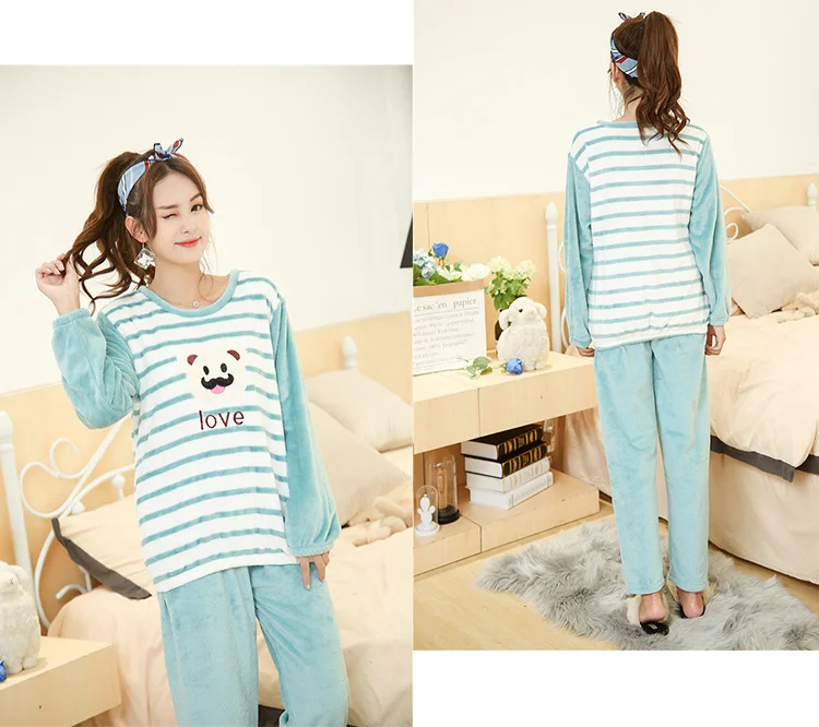 Women Autumn Spring Pajamas Long Sleeve Night Wear Clothes Stripe O-Collar Pajama Suits Women Nighty 2018 Sleeping Clothes JW337 (36)