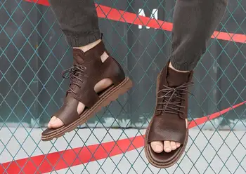 

Male Summer Fashion Personality Genuine Leather Lace Up Leather Sandals Outdoor Shoes for Men Free Shipping