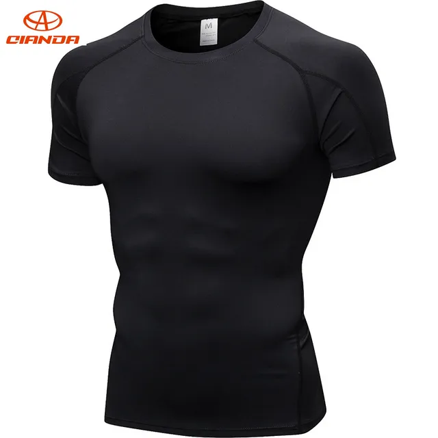 US $14.85 Men Short Sleeve Fitness Basketball Running Sports T Shirt Bodybuilding Gym Elastic Compression Tig