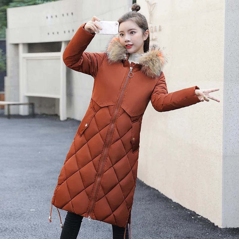 New Women Parkas Long Coat Winter 2019 Fashion Keep Warm Faux Fur Collar Think Mid-length Outerwear Down-cotton Tops Female