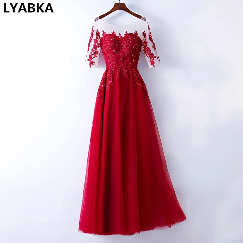 Half Sleeve Evening Dress Abendkleider Prom Dresses Real Photo Red Burgundy Evening Dresses Long Dress 2019 Robe De Soiree Evening Dresses Aliexpress