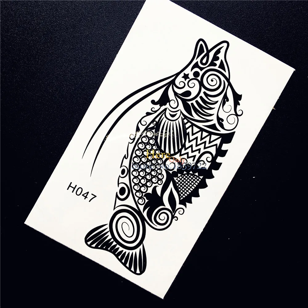 Unik Ikan Totem Decals Stiker Tato Temporer Flash Henna Untuk Pria