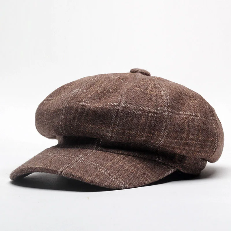 

Fibonacci Retro High Quality Beret Plaid Newsboy Octagonal Hat Women Men The French Artist Berets