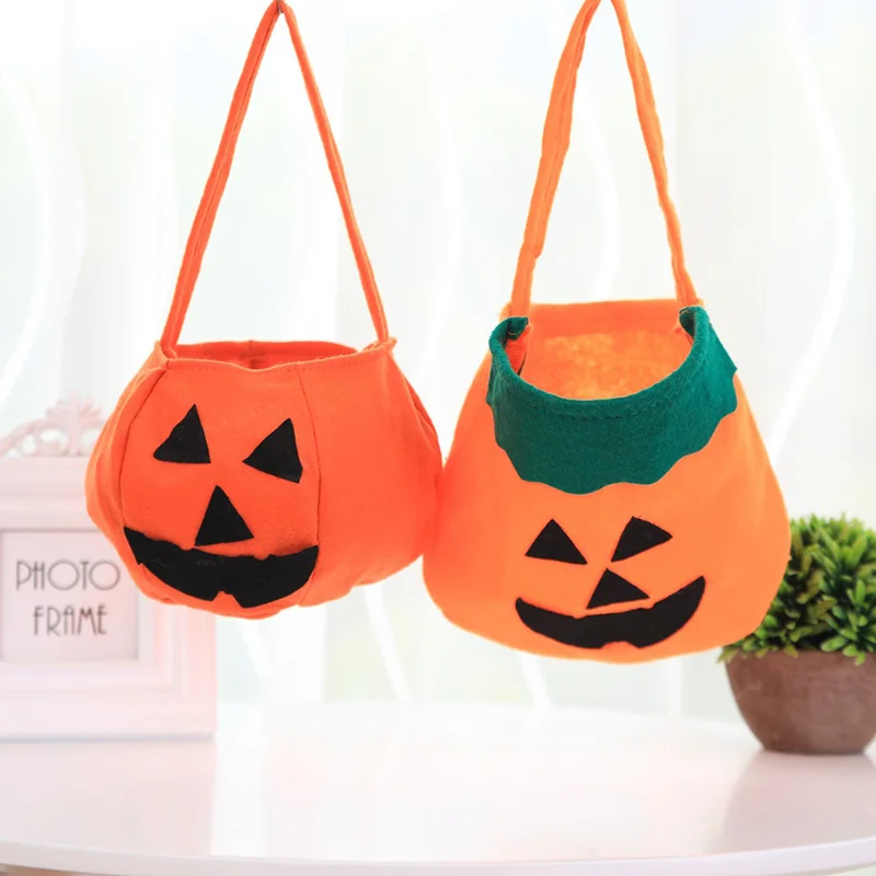 Halloween Candy Bag Pumpkin Bat Pattern Kids Treat or Tricky Cloth Bucket Handheld Tote Props Cookie Pouch Basket Gift