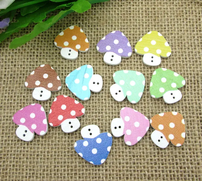 

50Pcs Mixed Wood Dot Mushroom Sewing Buttons For Kids Clothes Scrapbooking Decorative Botones Crafts Needlework DIY Accessories