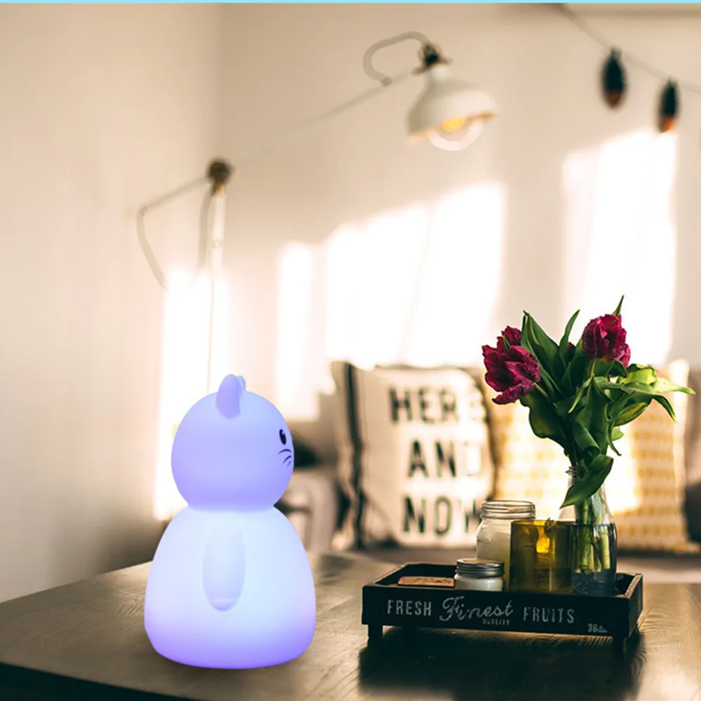 SuperNight Cute Cartoon Cat Mice LED Night Light Touch Sensor Colorful Silicone Bedside Table Lamp for Children Kids Baby Gift (14)