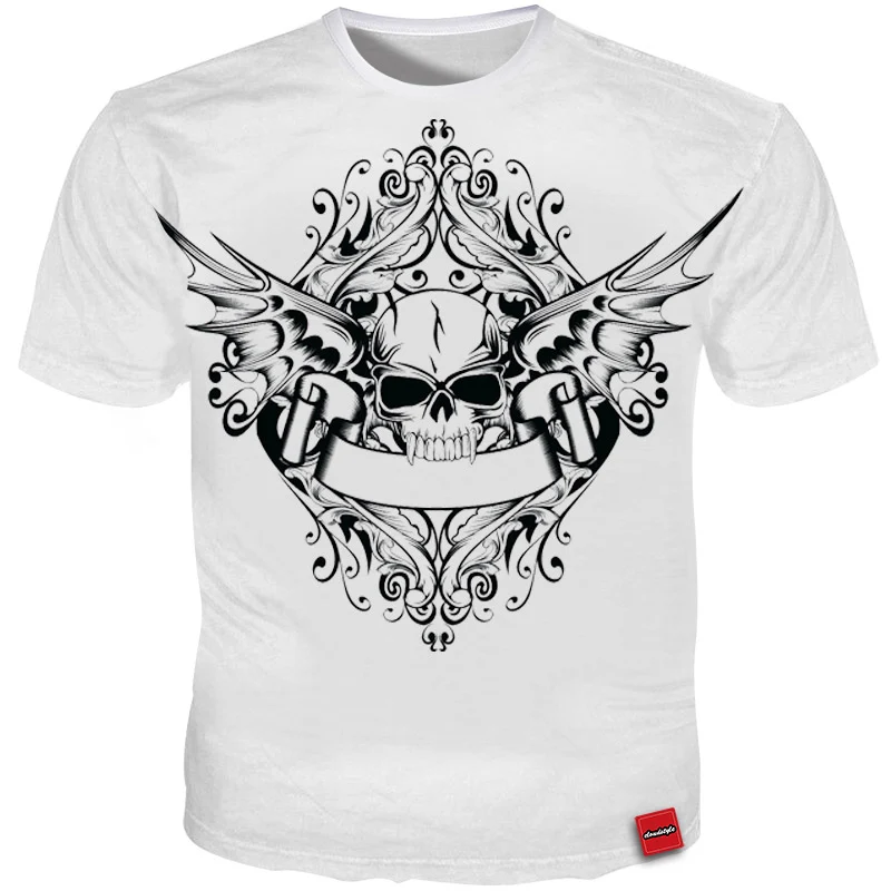 Cloudstyle 3D Skull T shirts Men Skull 3D Print White Simple Tee Shirt Men Women Summer Top