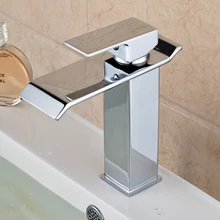 Waterfall Spout Bathroom Sink Faucet Soli Brass Single Handle Hole Mixer Tap Deck Mounted