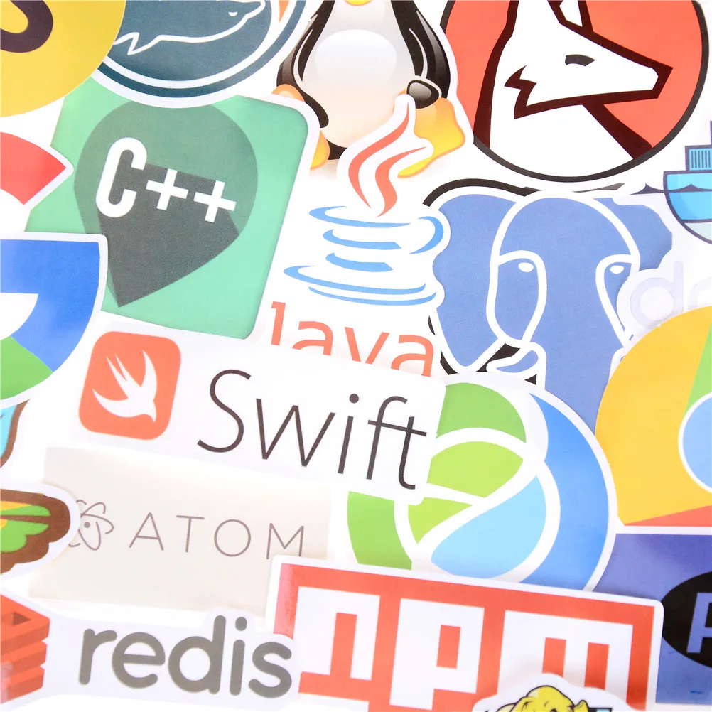 50Pcs Hpt DIY Internet Java JS Php Html Cloud Docker Bitcoin Programming Language APP Logo Cool Stickers for Laptop Car Stickers