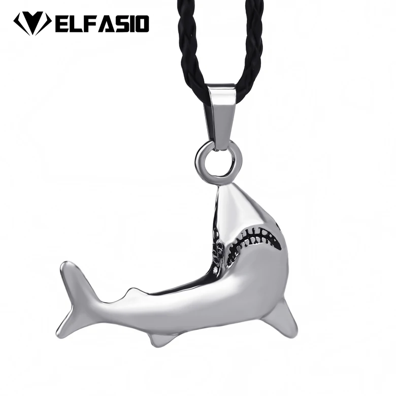 

Men's Silver Shark Wild Life Pewter Pendant with Choker Necklace Jewelry LP211