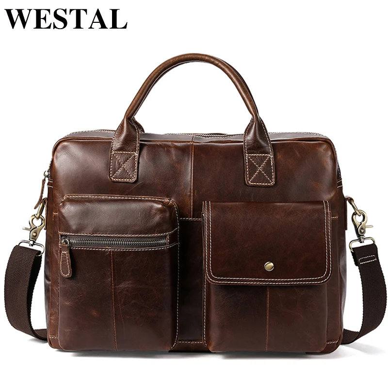 WESTAL Men's Briefcases for Lawyer Genuine Leather Messenger Bag Men