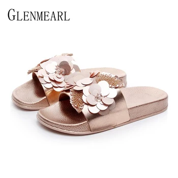 

Fashion Women Slippers Summer Spring Shoes Slides Outside And Indoor Bead Shoes Woman New Brand Flowers Ladies Shoe Plus Size DE