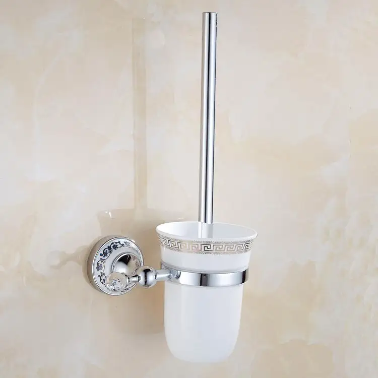 Европейский серебристый кристалл набор оборудования для ванной хромированная отделка керамическая пластина Античные Аксессуары для ванной комнаты подвесной костюм AX09 - Цвет: toilet brush holder